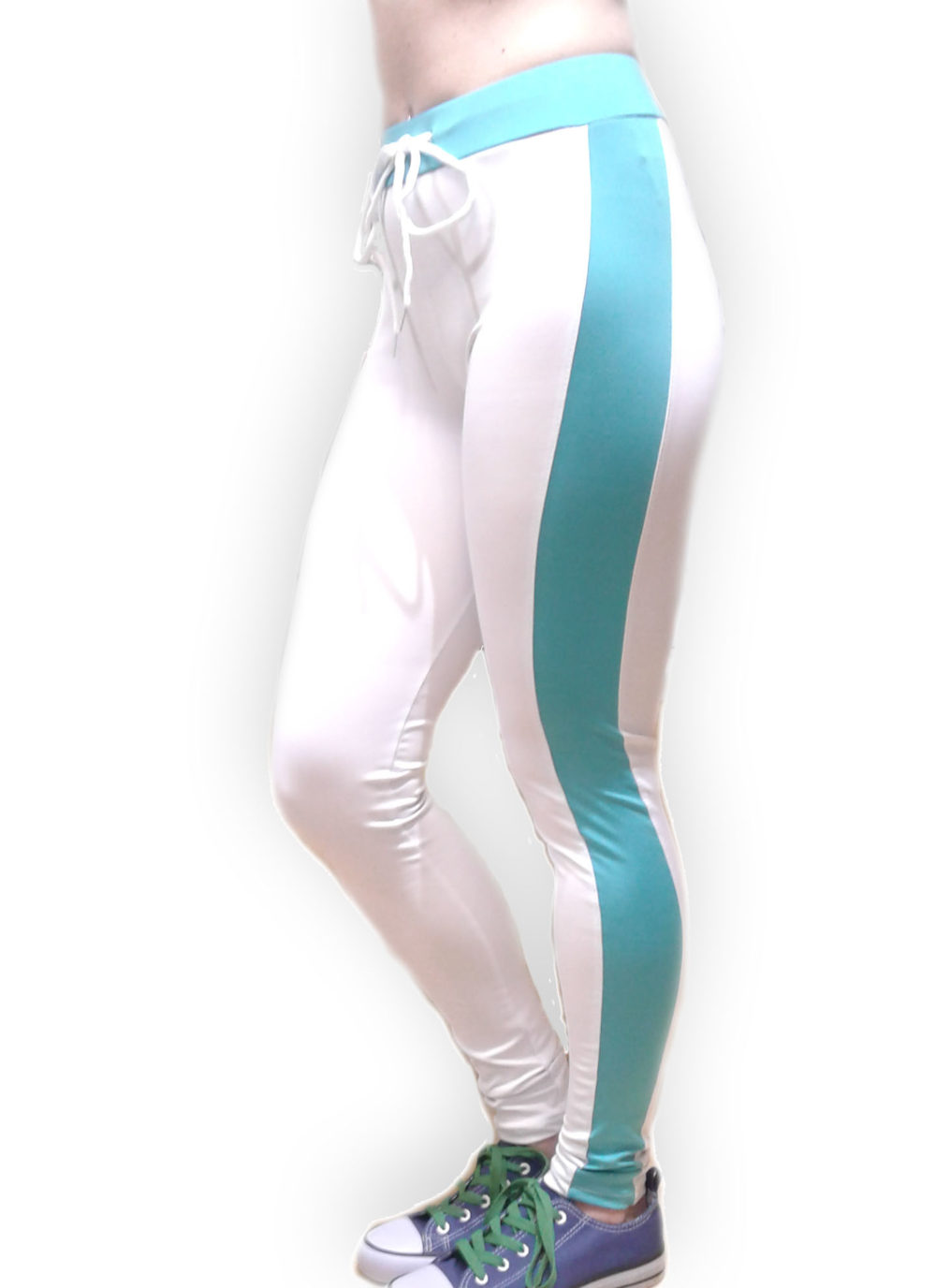 Белые легинсы для фитнеса BandWolf Sport с боковыми цветными полосками