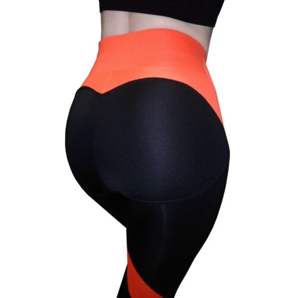 Легинсы пуш ап (push up) для фитнеса черные с оранжевыми вставками - Попинсы BandWolf Sport - купить в интернет-магазине